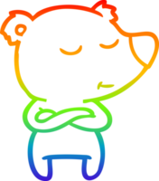 rainbow gradient line drawing of a happy cartoon bear png