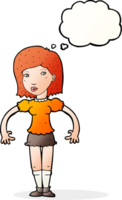 cartoon woman looking sideways with thought bubble png