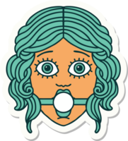 sticker of tattoo in traditional style of female face wearing a ball gag png
