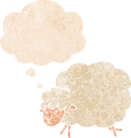 cartoon sheep with thought bubble in grunge distressed retro textured style png