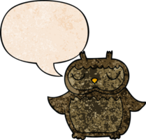 cartoon owl with speech bubble in retro texture style png