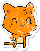 vinheta angustiada de um desenho animado feliz gato apontando png