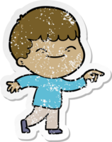 distressed sticker of a cartoon smiling boy png