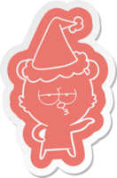 ennuyé polaire ours excentrique dessin animé autocollant de une portant Père Noël chapeau png