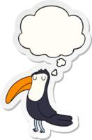 cartoon toucan with thought bubble as a printed sticker png