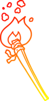 warm gradient line drawing of a cartoon burning torch png