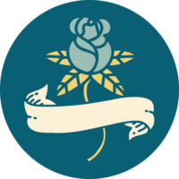 iconic tattoo style image of a rose and banner png