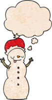 cartoon christmas snowman with thought bubble in grunge texture style png