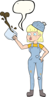 hand drawn speech bubble cartoon female worker with coffee mug png