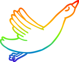 rainbow gradient line drawing of a cartoon flying goose png