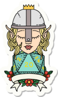sticker of a elf fighter with natural 20 dice roll png