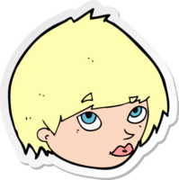 adesivo de um rosto feminino de desenho animado olhando para cima png