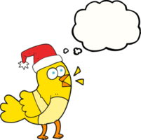 hand drawn thought bubble cartoon bird wearing christmas hat png