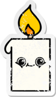distressed sticker of a cute cartoon lit candle png