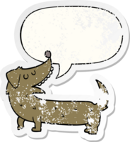 tekenfilm hond met toespraak bubbel verontrust verontrust oud sticker png