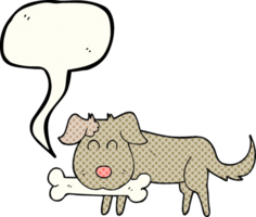 hand drawn comic book speech bubble cartoon dog with bone png