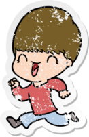 distressed sticker of a happy cartoon boy png