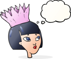 hand drawn thought bubble cartoon woman wearing paper crown png