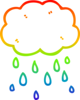 rainbow gradient line drawing of a cartoon cloud raining png