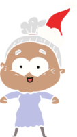 hand- getrokken vlak kleur illustratie van een gelukkig oud vrouw vervelend de kerstman hoed png