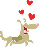 cão de desenho animado de estilo de cor plana com corações de amor png