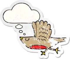 cartoon bird with thought bubble as a distressed worn sticker png