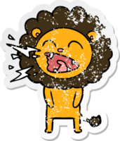 distressed sticker of a cartoon roaring lion png