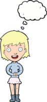 Cartoon aufgeregte Frau mit Gedankenblase png