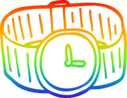 rainbow gradient line drawing of a cartoon gold wrist watch png