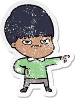 distressed sticker of a annoyed cartoon boy png