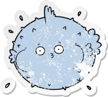 distressed sticker of a cartoon puffer fish png