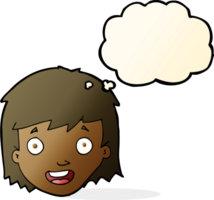 cartoon happy female face with thought bubble png