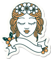 tattoo style sticker with banner of a maidens face png