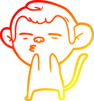 warm gradient line drawing of a cartoon suspicious monkey png