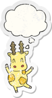 schattig tekenfilm giraffe met gedachte bubbel net zo een verontrust versleten sticker png