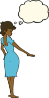 cartone animato bella donna guardare a Chiodi con pensato bolla png