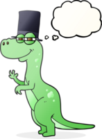 hand drawn thought bubble cartoon dinosaur wearing top hat png