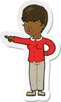 sticker of a cartoon woman pointing finger of blame png