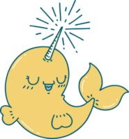 illustration of a traditional tattoo style happy narwhal png