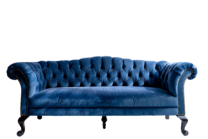 Elegant Blue Velvet Chesterfield Couch on transparent background png