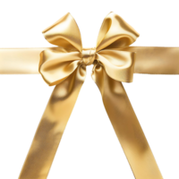 A gold ribbon bow is shown on transparent background png