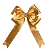 A gold ribbon bow is shown on transparent background png