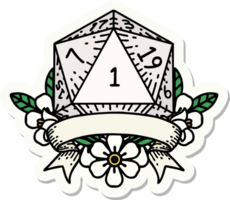 adesivo de um rolo de dados natural de um d20 png