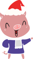 content main tiré plat Couleur illustration de une porc dans hiver vêtements portant Père Noël chapeau png