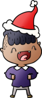 hand drawn gradient cartoon of a happy boy laughing wearing santa hat png