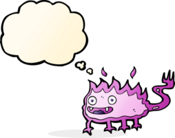 cartoon little fire demon with thought bubble png