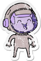 distressed sticker of a happy cartoon astronaut png