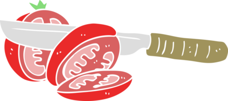 plano color ilustración de cuchillo rebanar un tomate png