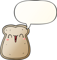 cute cartoon slice of toast with speech bubble in smooth gradient style png