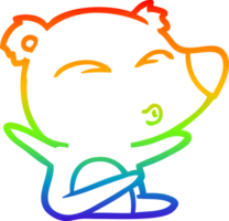 rainbow gradient line drawing of a cartoon whistling bear png